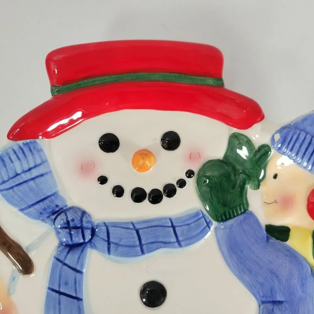 Pfaltzgraff Snow Village Decorative Snowman Plate Christmas Holiday Vintage